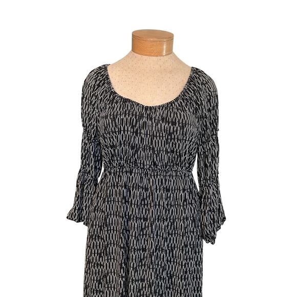 Max Edition XL Black White Geometric Bell Sleeve Dress Polyester Spandex - Picture 10 of 11